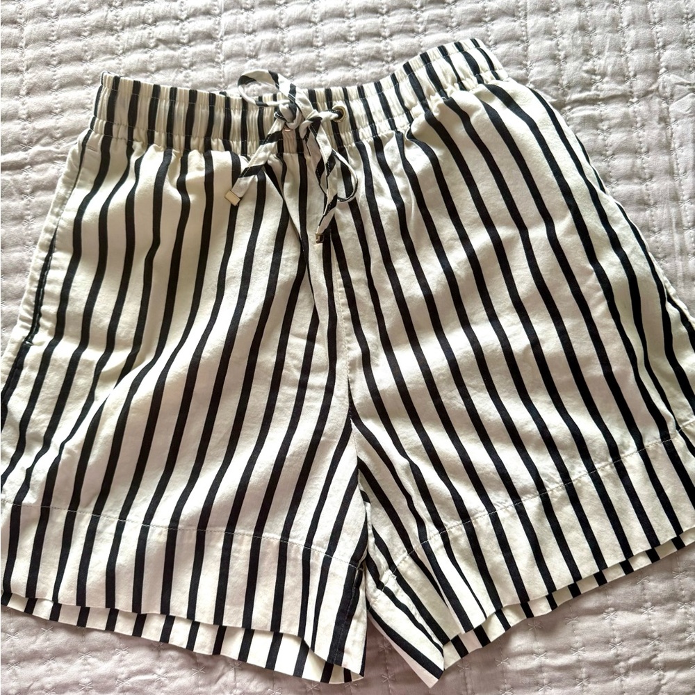 H&M Black and White Striped High Waist Shorts